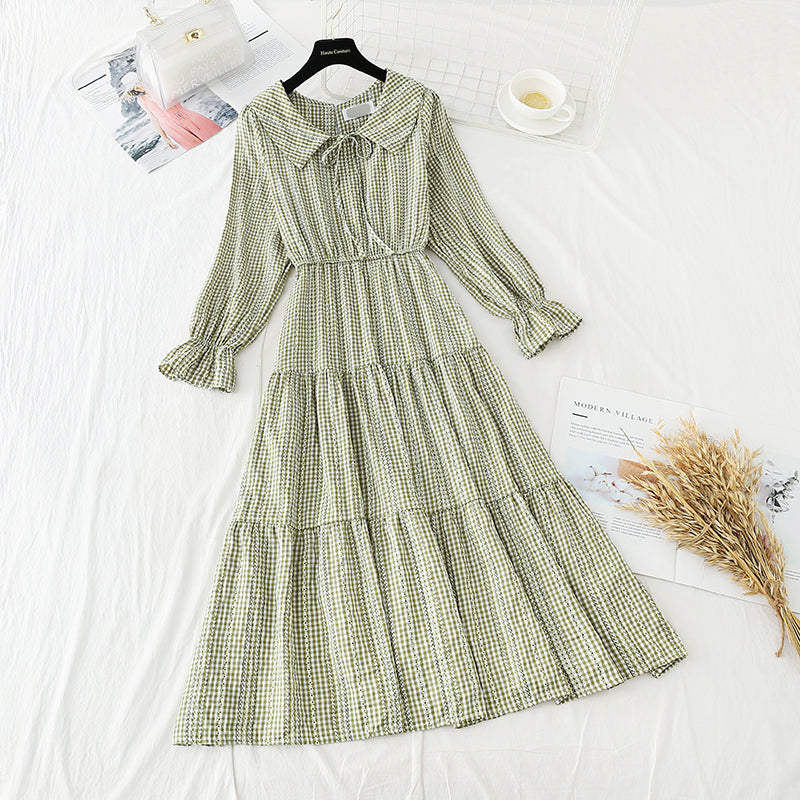 High waist thin French first love lattice fairy gentle wind dress  3892
