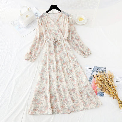 Vintage aging flying sleeve V-neck Chiffon Skirt  3849