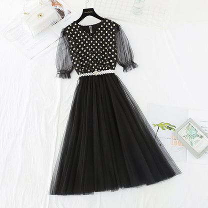 Gauze skirt shows thin temperament at the waist, French medium length  3829