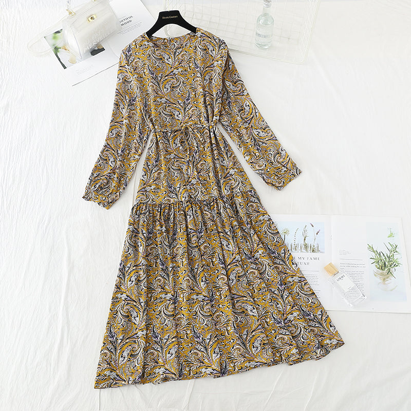Gentle wind closing waist shows thin lace up temperament long skirt  3888
