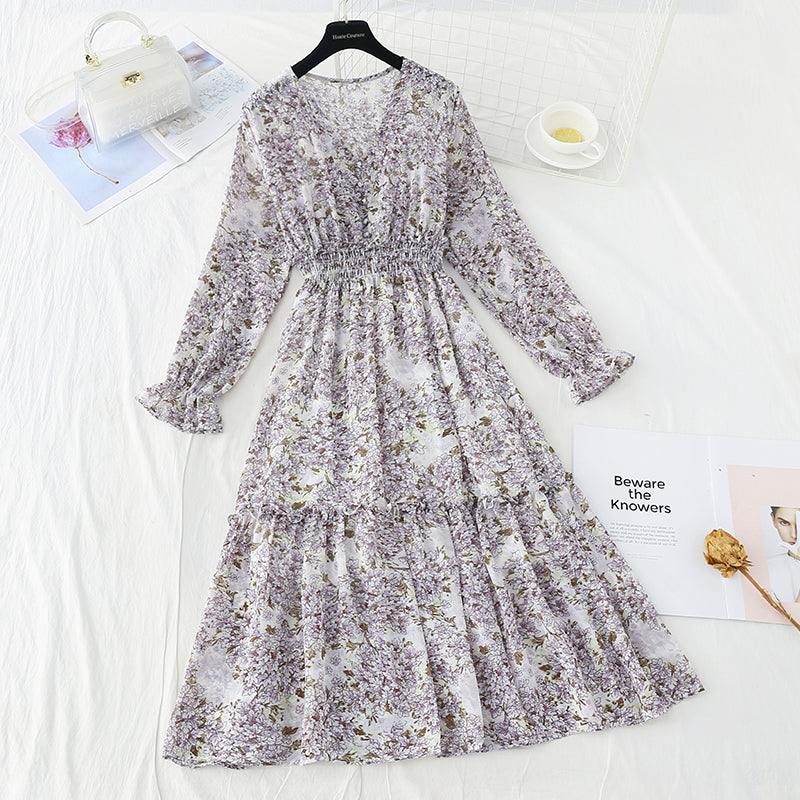 French Chiffon knee length skirt with slim waist  3843