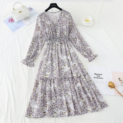 French Chiffon knee length skirt with slim waist  3843