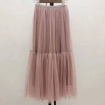 Mesh skirt, fairy elegant big skirt put bouffant skirt, draping feeling splicing gauze skirt  3710