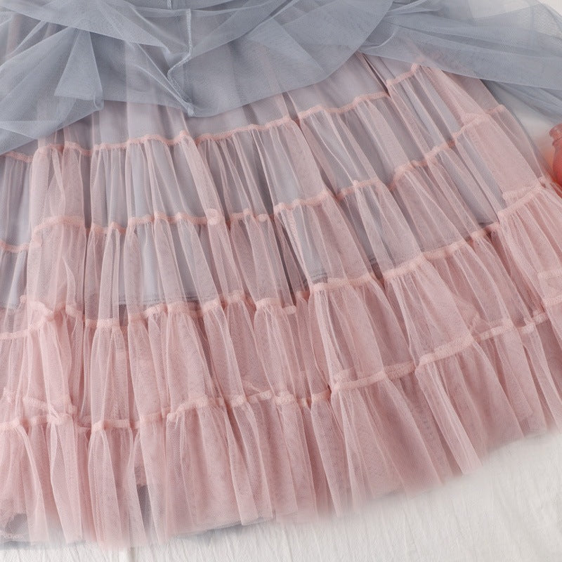 High waist skirt, spliced double gauze skirt, big A-line skirt, fairy bouffant skirt  3686