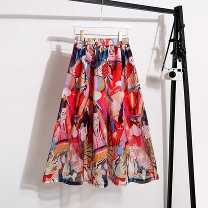 New skirt, silver print beauty, high waist long A-line skirt  3689