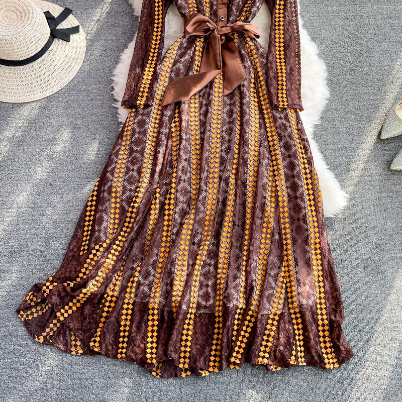 Lady temperament Long Sleeve Dress Lace Dress  3772