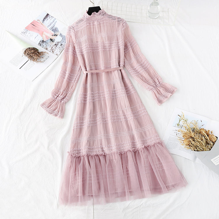 Gentle wind wood ear Chiffon bottomed long skirt temperament  3792