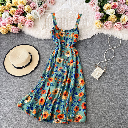 Slim temperament suspender beach skirt women's seaside holiday dress  3791