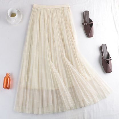 New early spring style, mesh skirt, plaid print pleated skirt  3709
