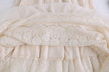 Hollow Splicing Mesh Skirt, High Waist Skirt  3685