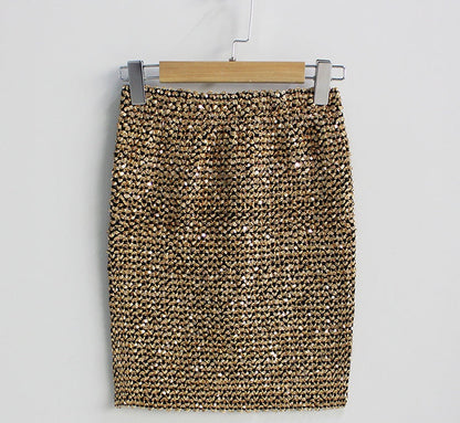 Spring and summer, blingbling sequins, elastic and versatile, slim and buttock skirt  3682