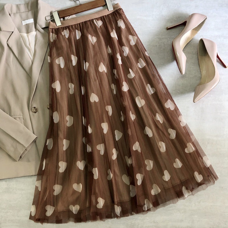 Fairy dress with love print, casual pleated skirt  3706