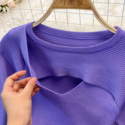 Fashion open chest sexy knitted dress  3754