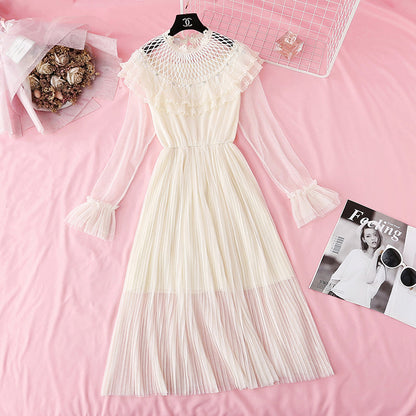 Ruffle pleated French super xiansen mesh dress  3806