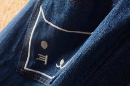 Spring and summer, new ,denim skirt, cute cat embroidery, high waist big swing mid-length skirt, A-line skirt  3611