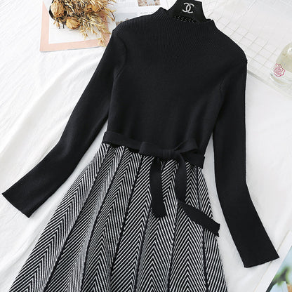 Small fragrant wind wool dress over the knee, Royal sister wind bottomed long skirt  3795