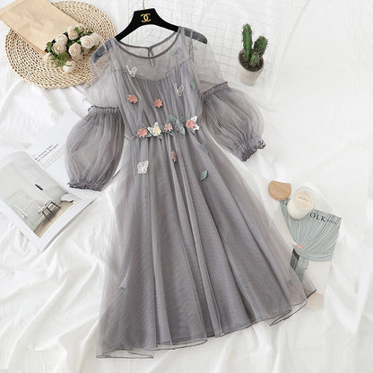 French fairy flower gauze suspender skirt  3728