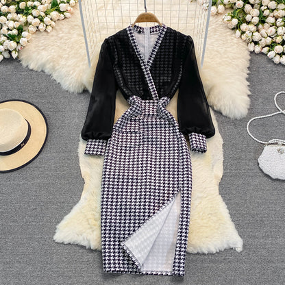 Slim and slim split Hip Wrap Dress bottomed skirt  3764