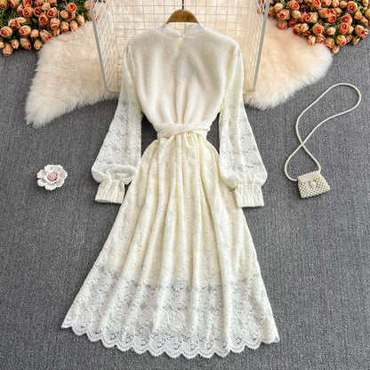 Stand collar lace dress fashion slim bottomed skirt  3769