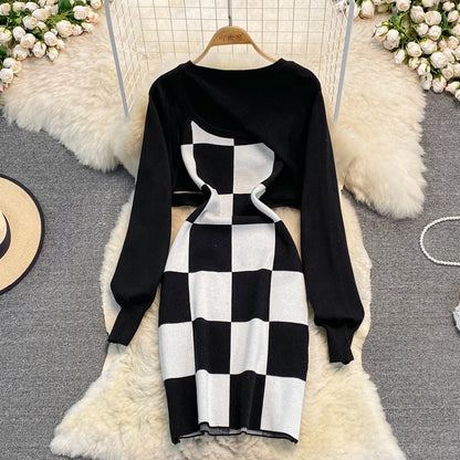 Pure suspender dress half Knitted Blouse two-piece set  3759
