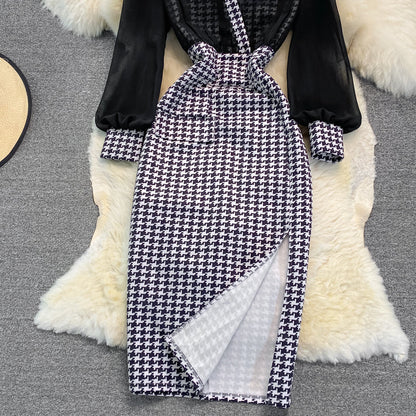 Slim and slim split Hip Wrap Dress bottomed skirt  3764