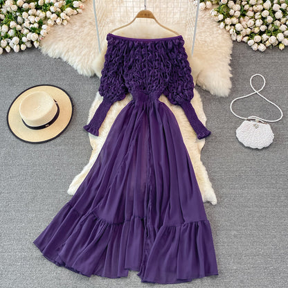 High waist slim long skirt with lantern sleeves and large swing  3778