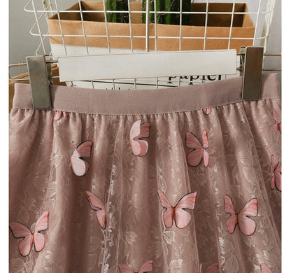 Super fairy sweet, butterfly long gauze skirt, new high waist skirt  3673
