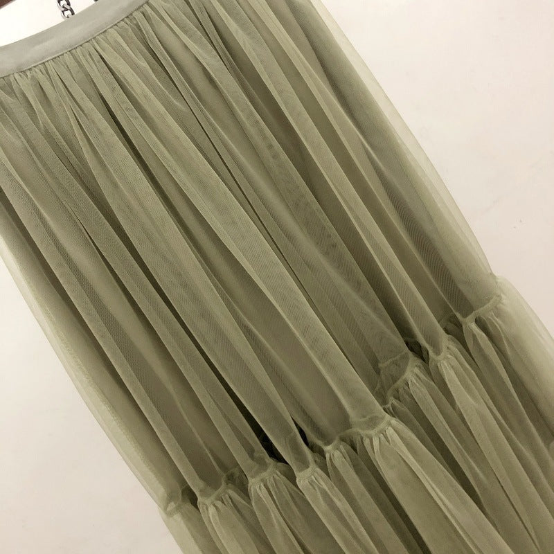 Mesh skirt, fairy elegant big skirt put bouffant skirt, draping feeling splicing gauze skirt  3710