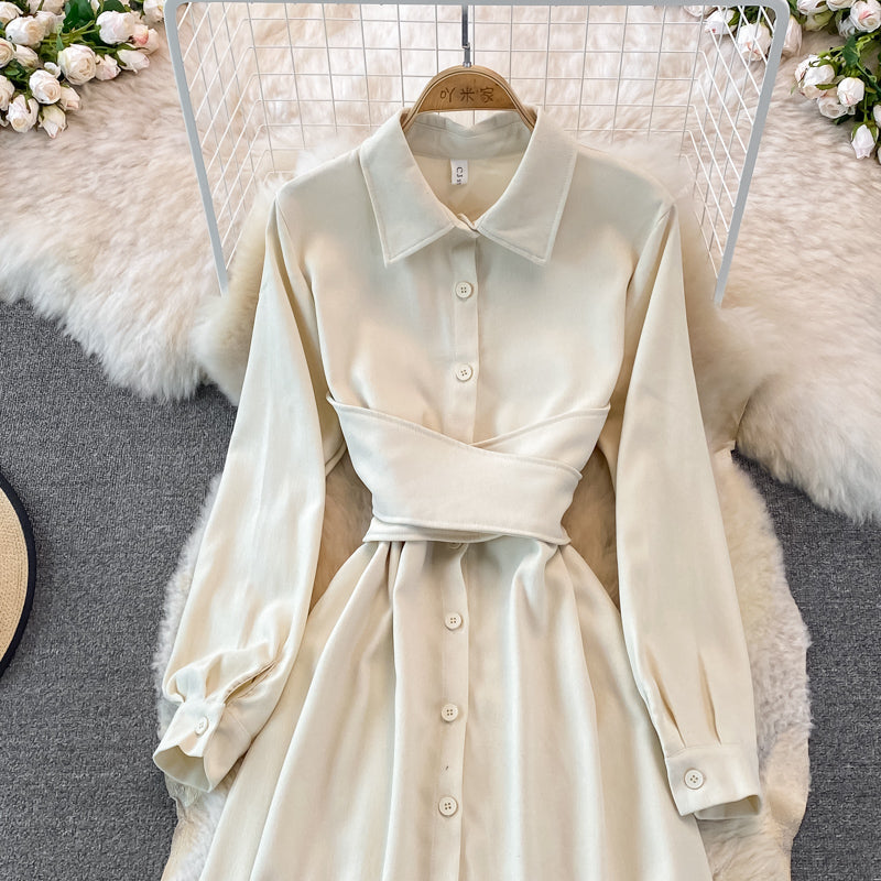 Corduroy bandage single breasted shirt skirt  3762