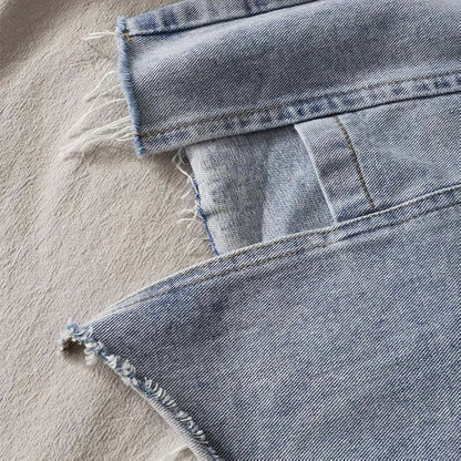 Irregular split edge light colored denim skirt, summer chic, hip wrap A-line skirt  3665