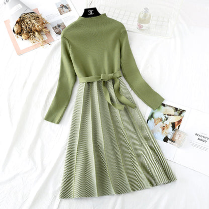Small fragrant wind wool dress over the knee, Royal sister wind bottomed long skirt  3795