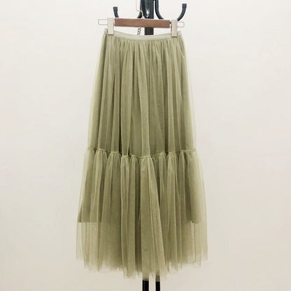 Mesh skirt, fairy elegant big skirt put bouffant skirt, draping feeling splicing gauze skirt  3710