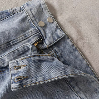 Irregular split edge light colored denim skirt, summer chic, hip wrap A-line skirt  3665