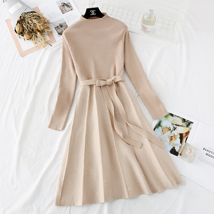 Small fragrant wind wool dress over the knee, Royal sister wind bottomed long skirt  3795