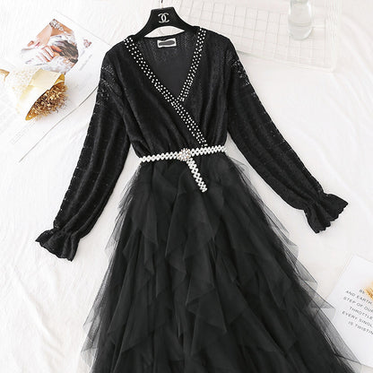 Lace dress mesh stitched cake skirt  4381