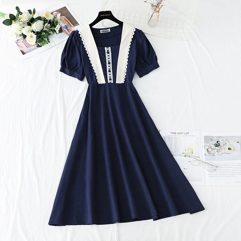 French Retro Tea Break temperament waist length skirt A-line skirt  4249