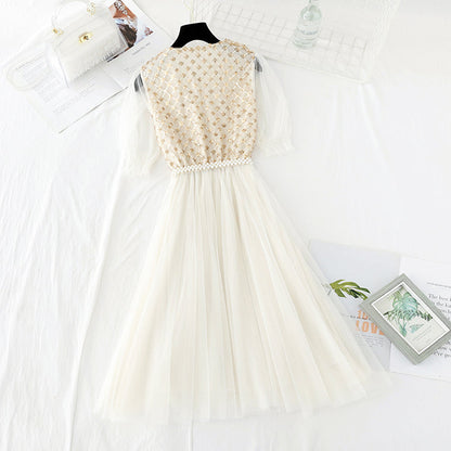 Gentle wind fairy Sequin gauze skirt is slim at the waist  4397