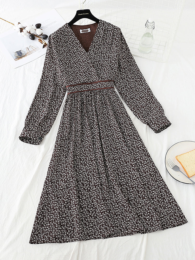 Korean Chiffon V-neck Floral Dress  4784