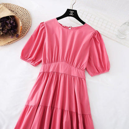 New style slim waist with bubble sleeves French minority long skirt  4506