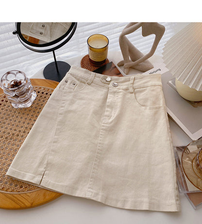 Niche design split A-line solid color high waist thin skirt  5303