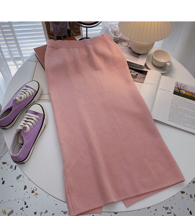 Sweet temperament high waist split A-shaped bag hip skirt  5766