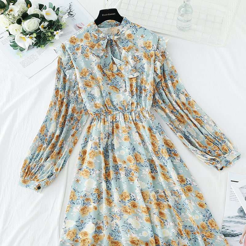 The new female Floral Chiffon dress is slim at the waist  4545
