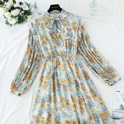 The new female Floral Chiffon dress is slim at the waist  4545