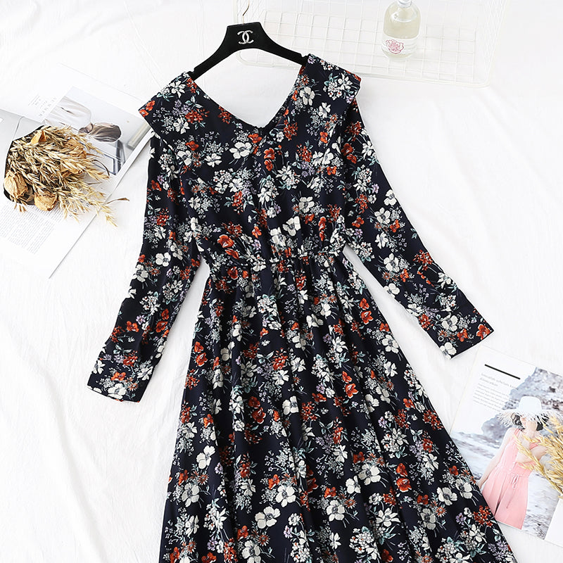 French retro super fairy lace patchwork Floral Dress  4002