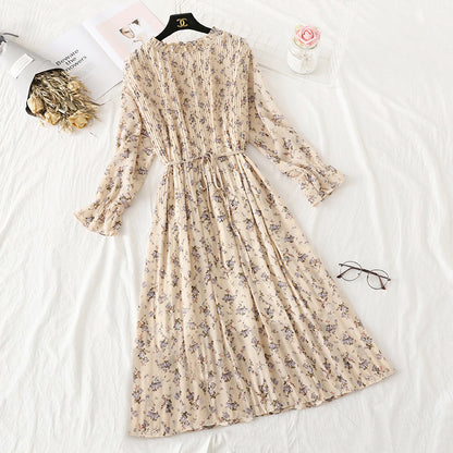 Gentle wind French retro wave point chiffon dress women  3986