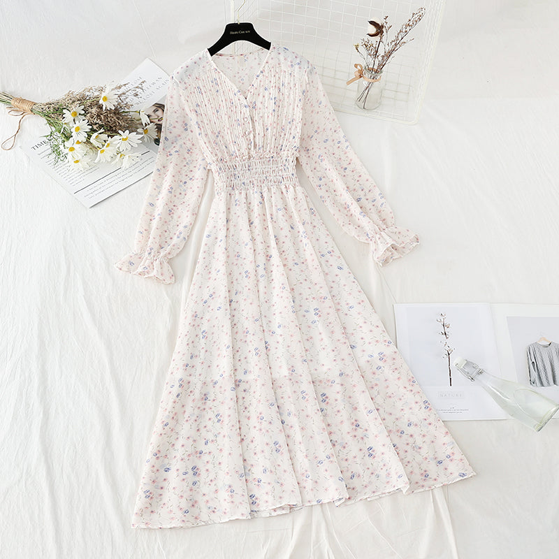 Floral dress gentle wind slim temperament slim skirt  4088