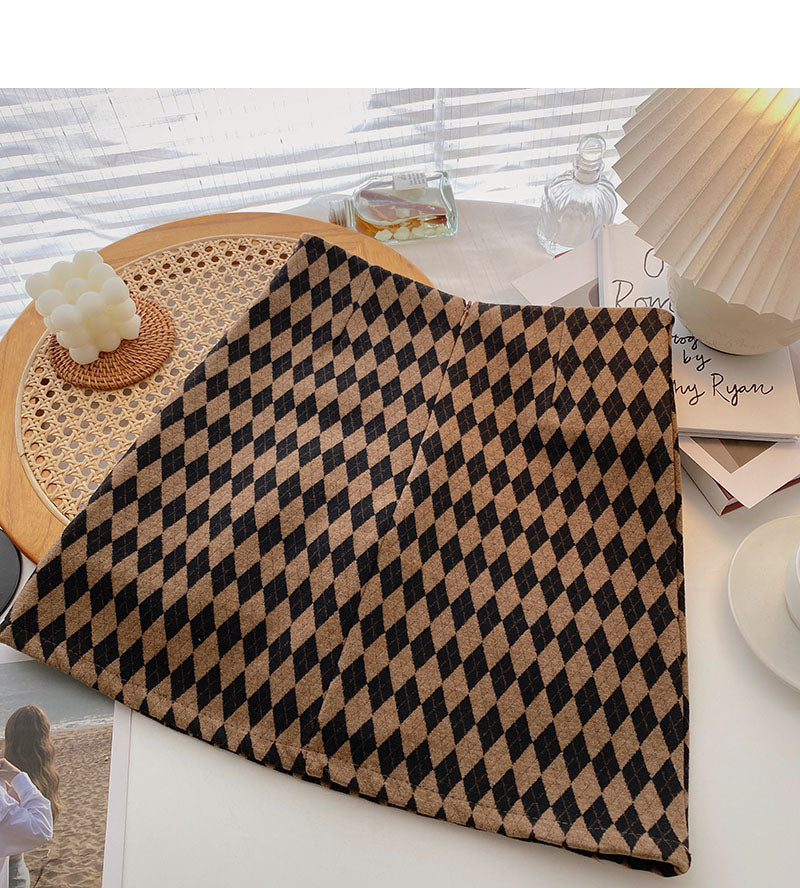 Hong Kong style retro fashion color matching Plaid thin high waist skirt  5343