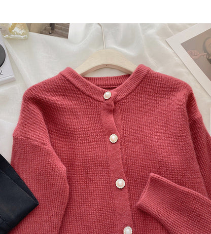 Vintage round neck single breasted knitted sweater  6174