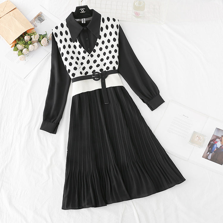 French retro wave point vest long skirt two-piece suit  4732