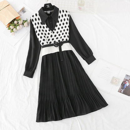French retro wave point vest long skirt two-piece suit  4732